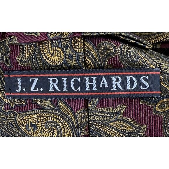 JZ RICHARDS Necktie Mens 100% Silk Tie Designer  58" Burgundy, Gold Tie Classic - Picture 6 of 12